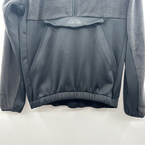 Adidas Black Fuzzy Sherpa Half Zip Long Sleeve Sweatshirt Size S - Picture 3 of 10